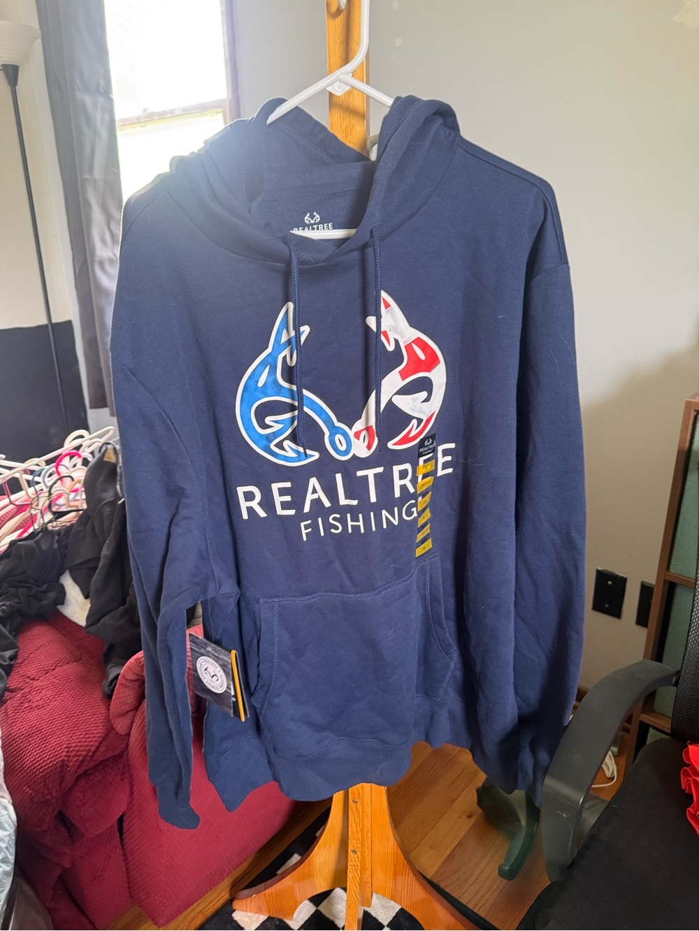 Realtree Men's Navy Crewneck Hoodie with Fishing Logo